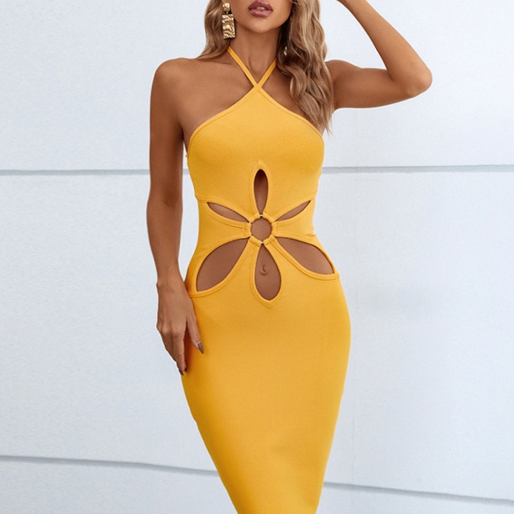 Chic Backless Yellow Dress